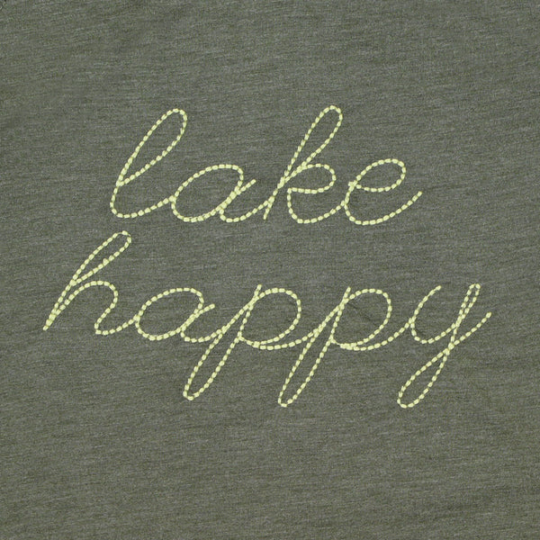 Lake Happy Long Sleeve Hooded Cowl neck Tee Shirt MOSS green