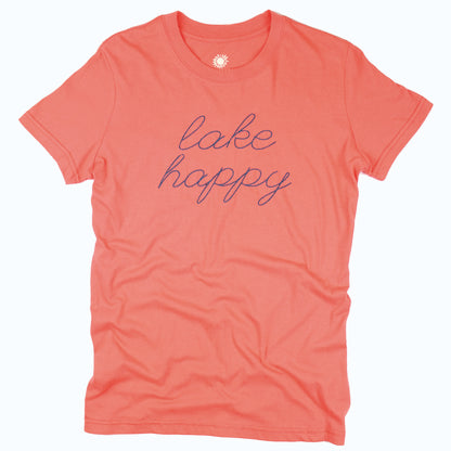 Lake Happy Short Sleeve Classic T-shirt Porcelain Rose Script Logo Design