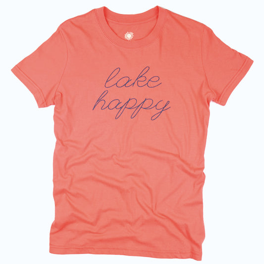 Lake Happy Short Sleeve Classic T-shirt Porcelain Rose Script Logo Design