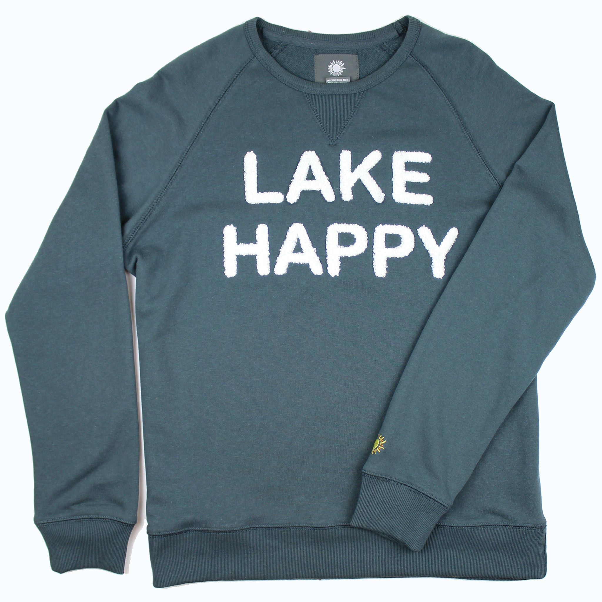 Lake Happy Crew Neck Sweatshirt Dark Slate White Chenille Logo Design