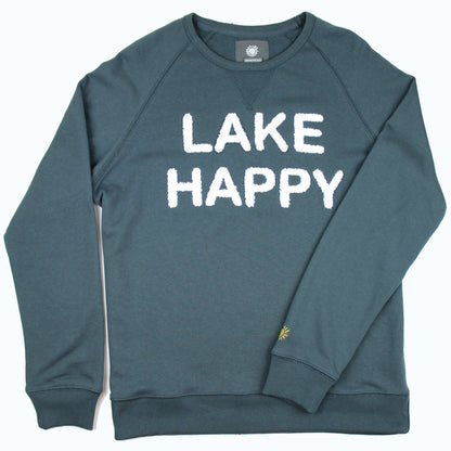 Lake Happy Crew Neck Sweatshirt Dark Slate White Chenille Logo Design
