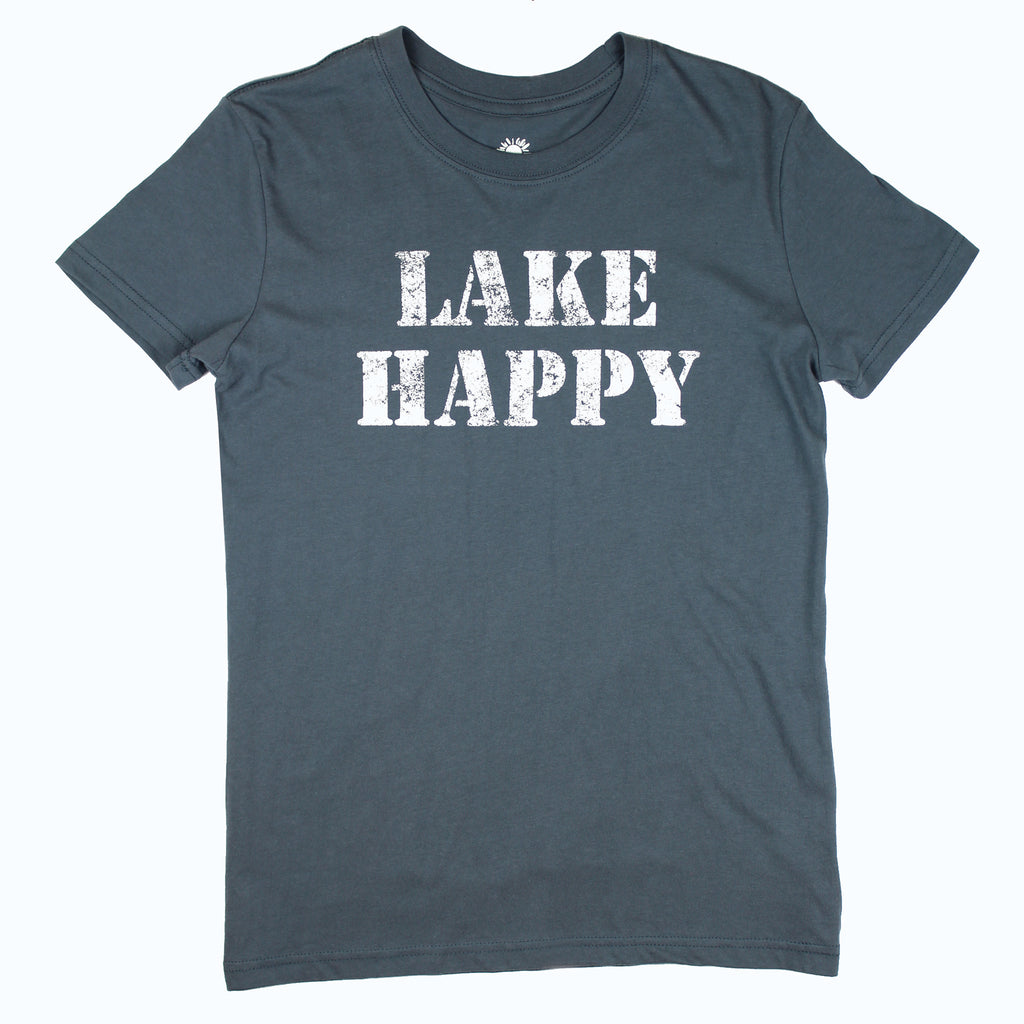 Lake Happy Short Sleeve Classic T-shirt Dark Slate Stencil Logo Design