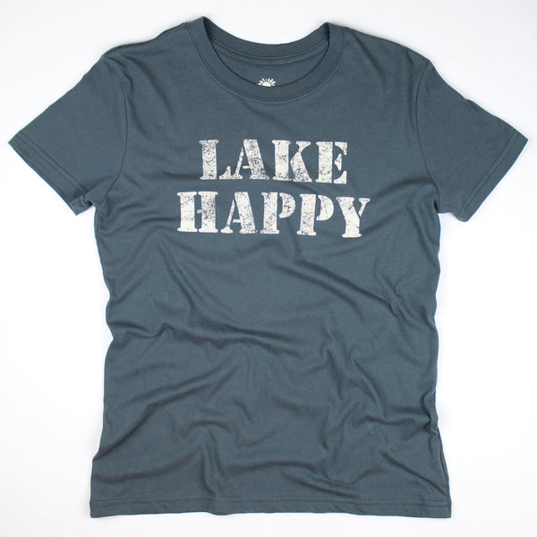 Lake Happy Short Sleeve Classic Tee Shirt Dark Slate Stencil Logo