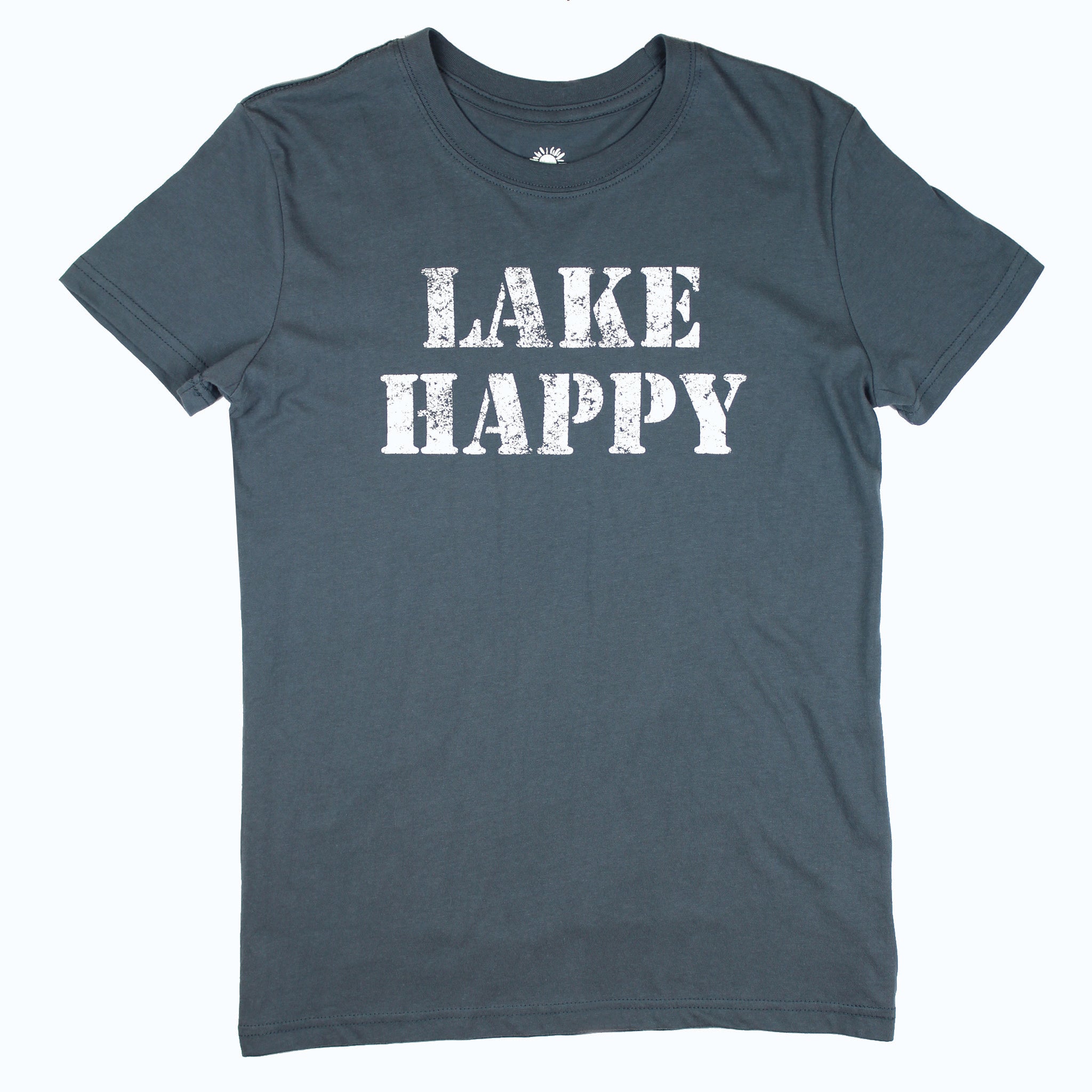 Lake Happy Short Sleeve Classic Tee Shirt Dark Slate Stencil Logo