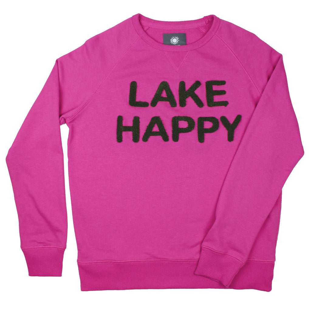 Lake Happy Crew Neck Sweatshirt Chenille Very Berry Logo Design