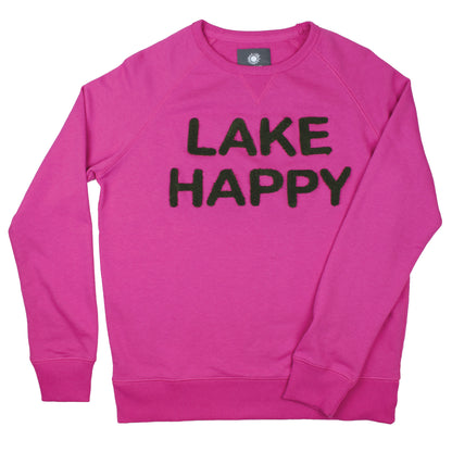 Lake Happy Crew Neck Sweatshirt Chenille Very Berry Logo Design