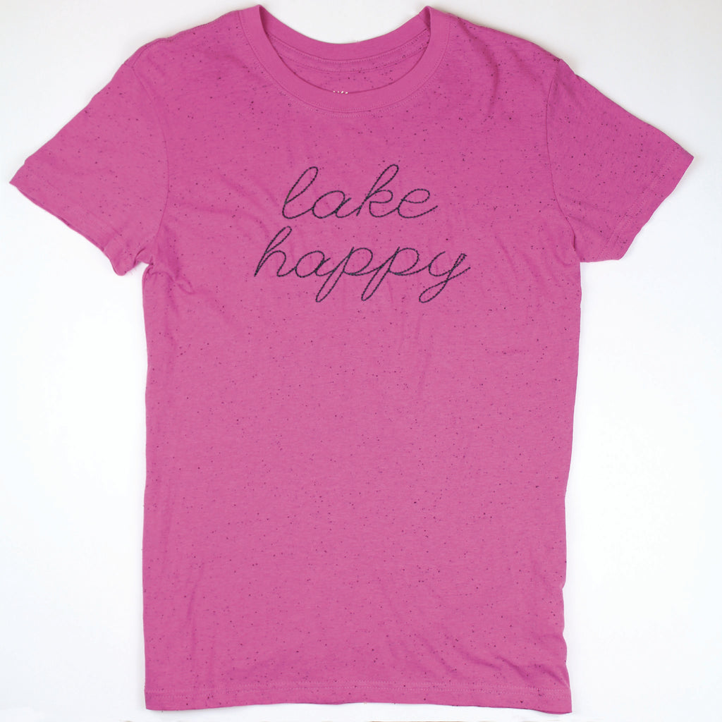 Lake Happy Short Sleeve Classic T-shirt Very Berry Script Logo Design