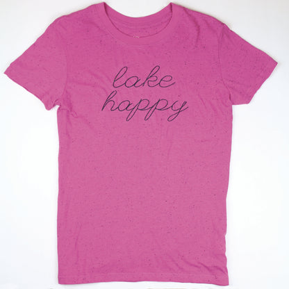 Lake Happy Short Sleeve Classic T-shirt Very Berry Script Logo Design