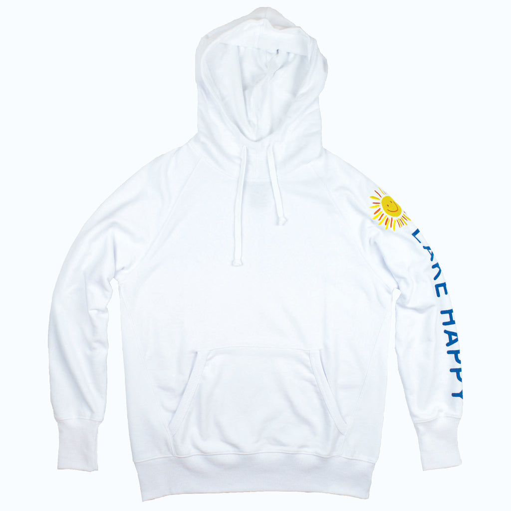 Lake Happy Sweatshirt White Happy Sun Logo Arm Printing Design
