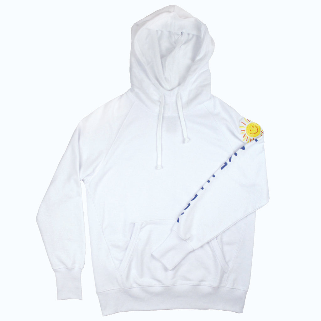Lake Happy Sweatshirt White Happy Sun Logo Arm Printing Design