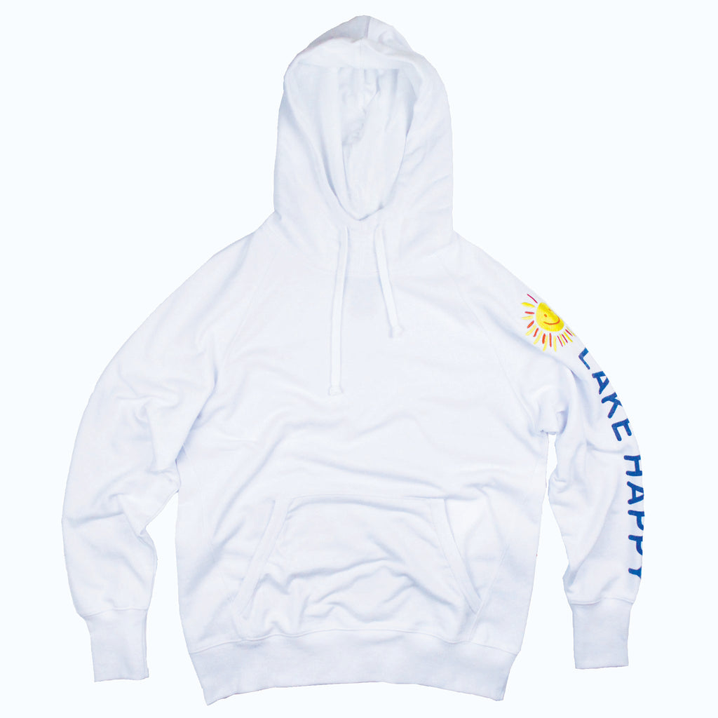 Lake Happy Sweatshirt White Happy Sun Logo Arm Printing Design