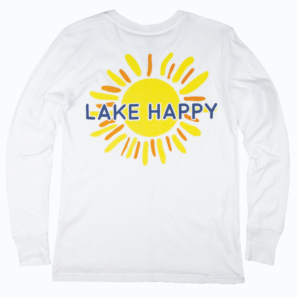 Lake Happy Long Sleeve T-shirt White Back Sun Logo Design