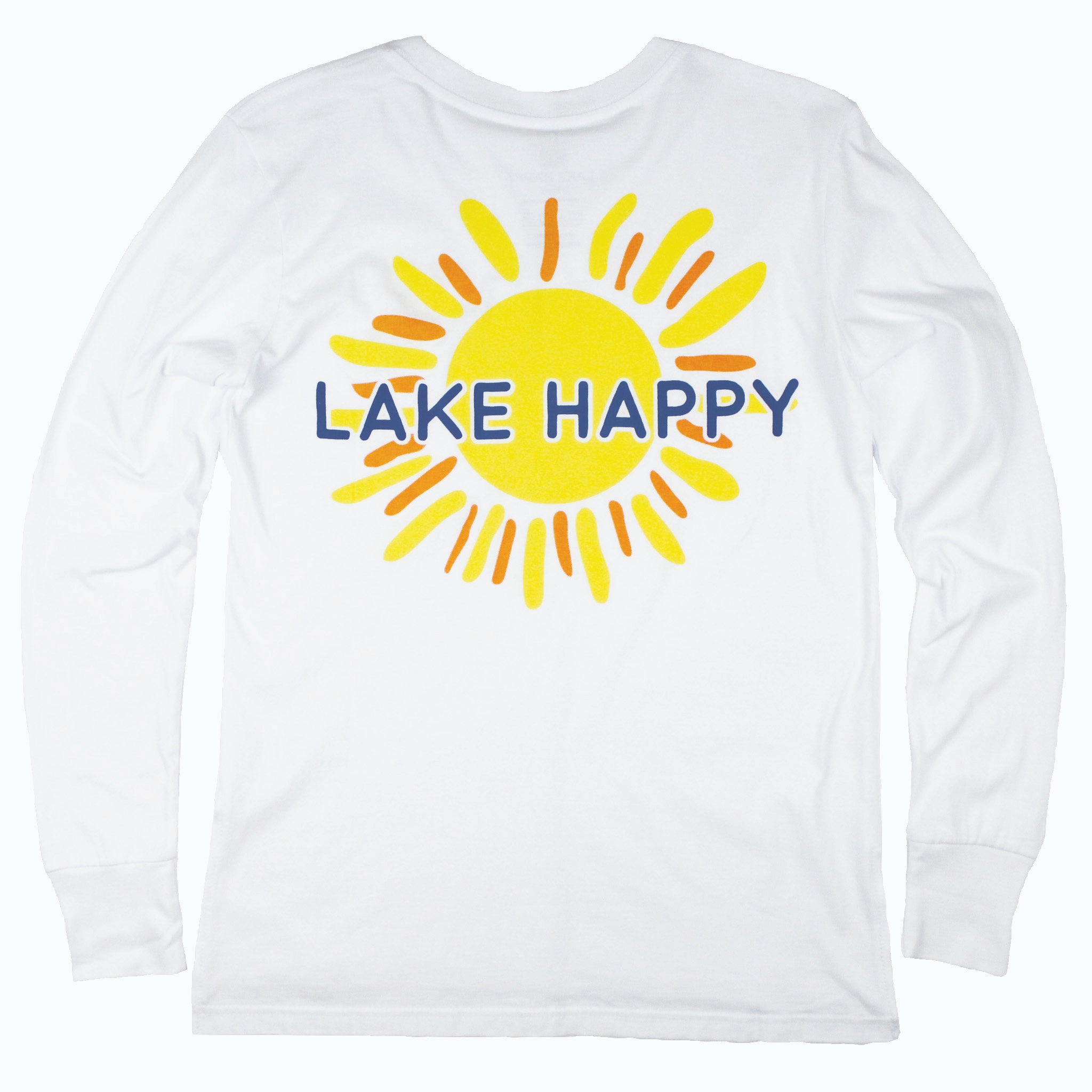 Lake Happy Long Sleeve T-shirt White Back Sun Logo Design