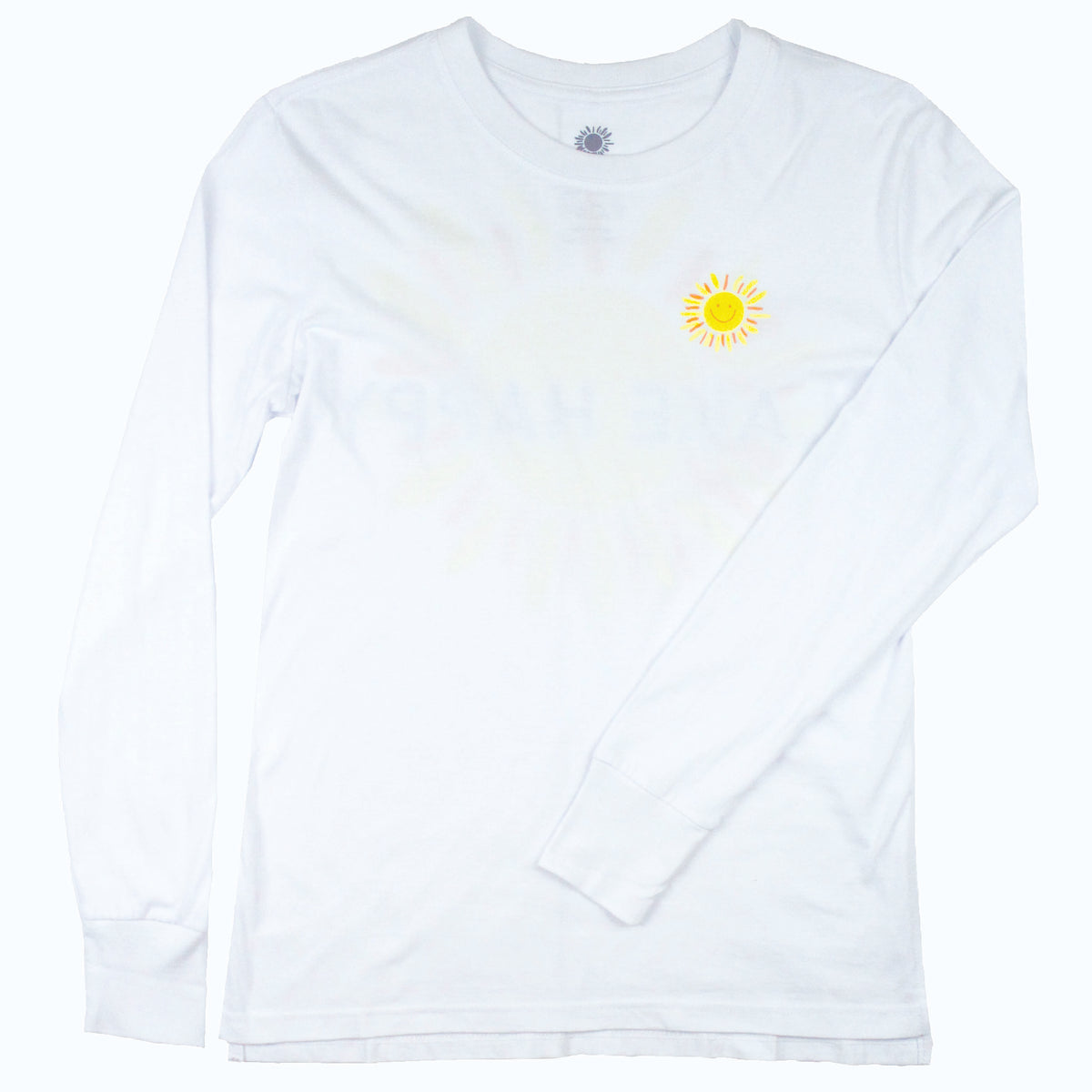 Lake Happy Long Sleeve T-shirt White Back Sun Logo Design