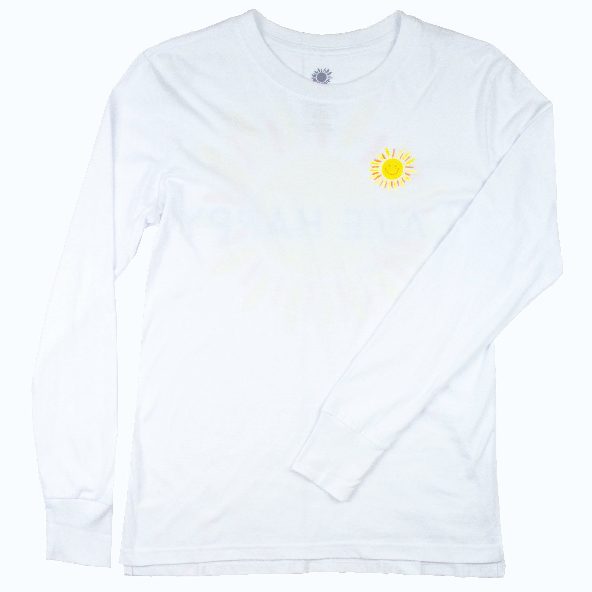 Lake Happy Long Sleeve T-shirt White Back Sun Logo Design