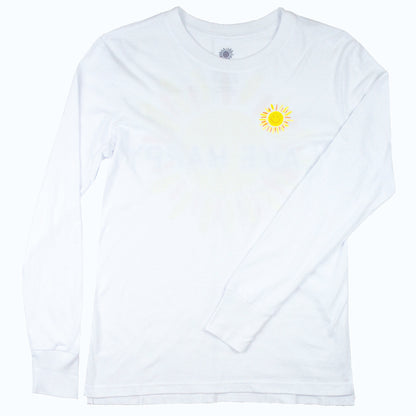 Lake Happy Long Sleeve T-shirt White Back Sun Logo Design