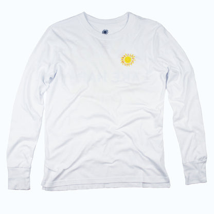 Lake Happy Long Sleeve T-shirt White Back Sun Logo Design