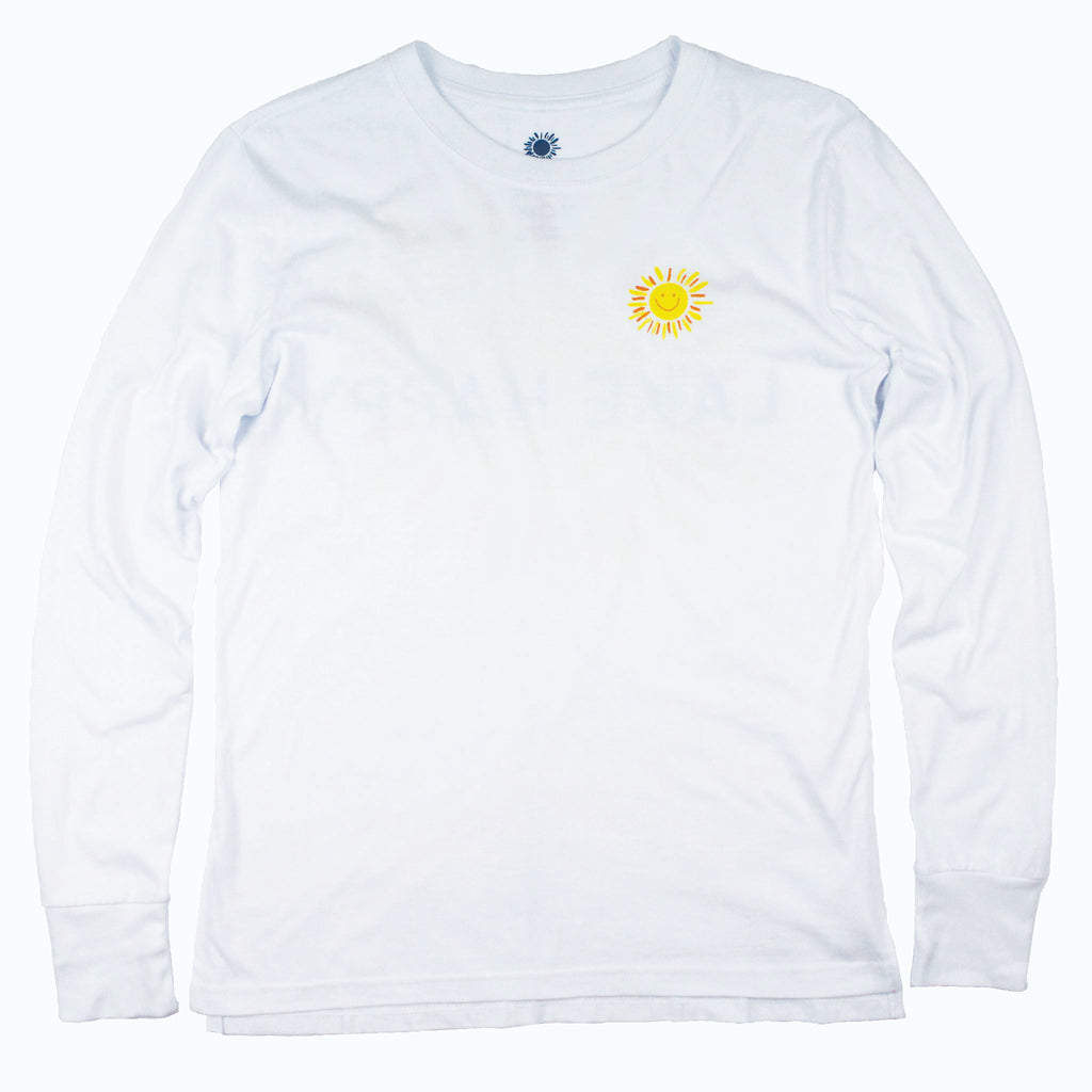 Lake Happy Long Sleeve T-shirt White Back Sun Logo Design
