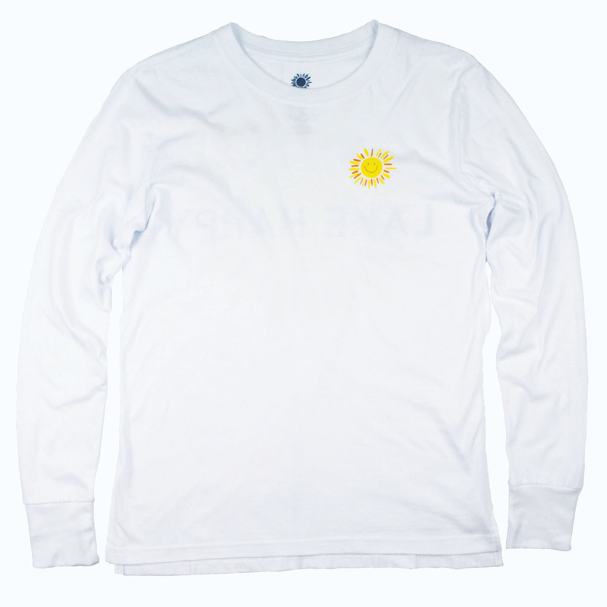 Lake Happy Long Sleeve T-shirt White Back Sun Logo Design
