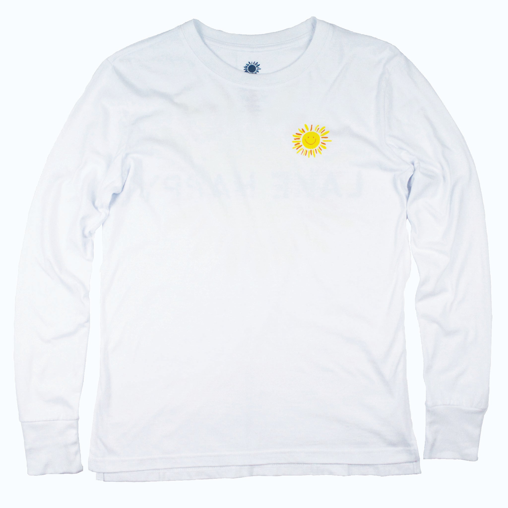 Lake Happy Long Sleeve T-shirt White Back Sun Logo Design