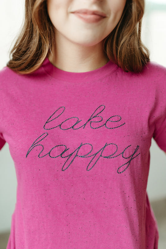 Lake Happy Short Sleeve Classic T-shirt Very Berry Script Logo Design
