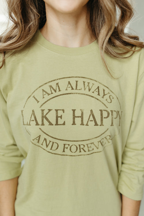 Lake Happy 3/4 Sleeve T-shirt Winter Pear Green Logo Design