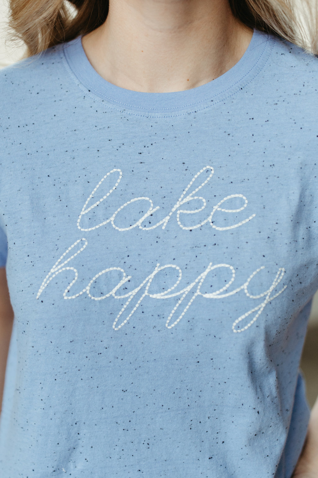 Lake Happy Short Sleeve Classic T-shirt Sky Blue Script Logo
