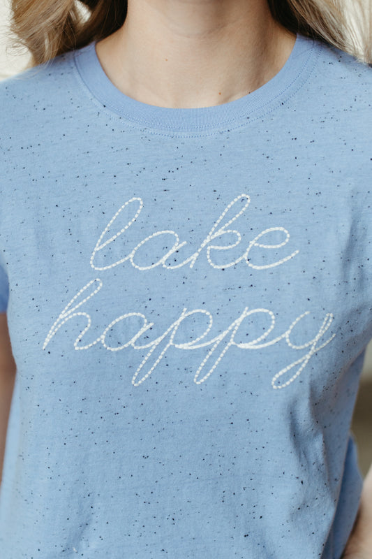 Lake Happy Short Sleeve Classic T-shirt Sky Blue Script Logo