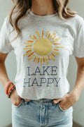 Lake Happy Short Sleeve T-shirt Heather Grey Sun Design Logo