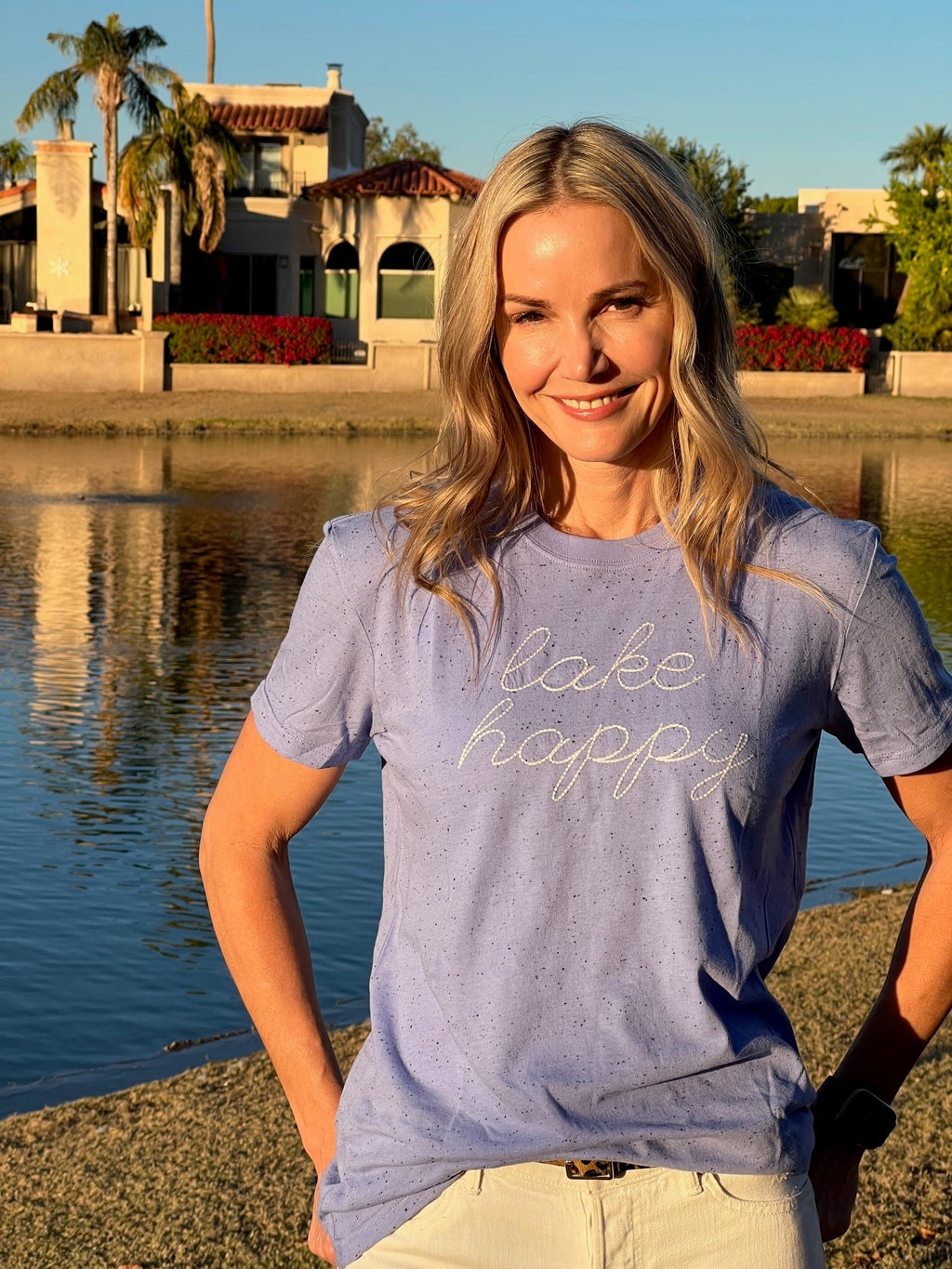 Lake Happy Short Sleeve Classic T-shirt Sky Blue Script Logo