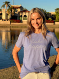 Lake Happy Short Sleeve Classic T-shirt Sky Blue Script Logo