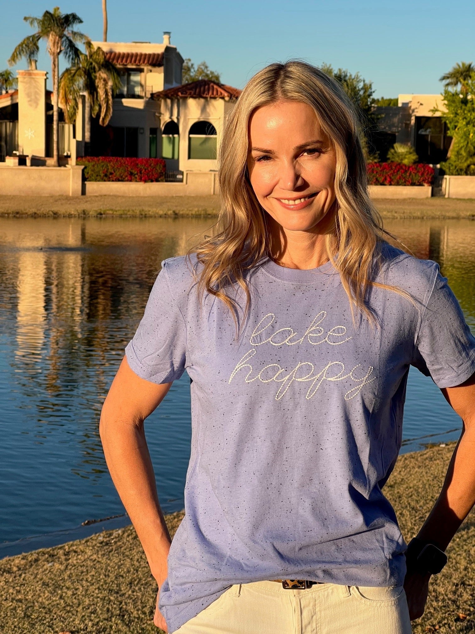 Lake Happy Short Sleeve Classic T-shirt Sky Blue Script Logo