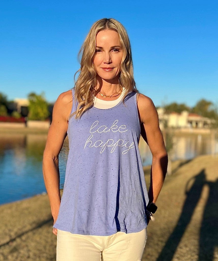 Lake Happy Classic Tank Top Sky Blue Embroidered Script Logo