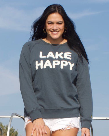 Lake Happy Crew Neck Sweatshirt Chenille Dark Slate