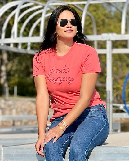 Lake Happy Short Sleeve Classic T-shirt Porcelain Rose Script Logo Design