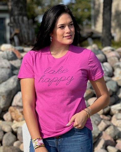 Lake Happy Short Sleeve Classic T-shirt Very Berry Script Logo Design