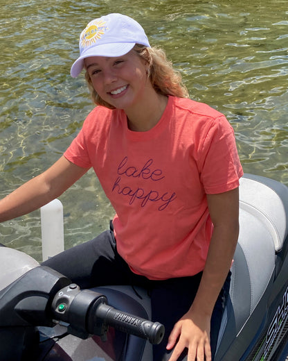 Lake Happy Short Sleeve Classic T-shirt Porcelain Rose Script Logo Design