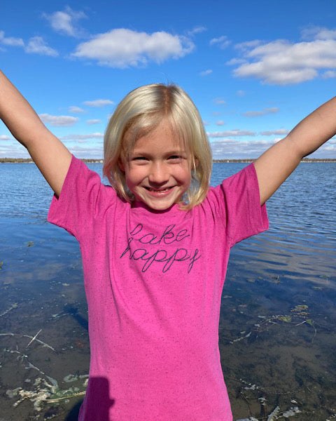 Lake Happy Youth Short Sleeve T-shirt Very Berry Script Logo Design